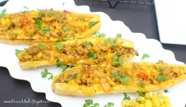 An easy recipe using a Caribbean/Latin American fruit stuffed with minced turkey, covered with cheese and baked to perfection