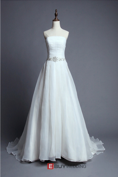 Inexpensive Strapless Court Train Organza Wedding Dresses/ Gowns