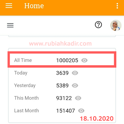 Pageviews Blog RubiahKadir Cecah 1 Juta