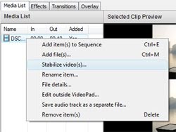 Video stabilization with VideoPad video editing software