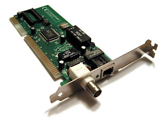 Network card with both BNC "Thinnet" (left) and Ethernet RJ-45 (right) 