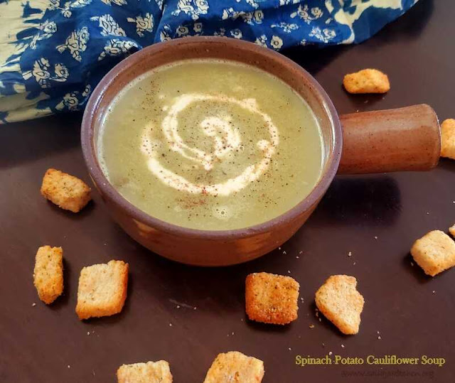 images of Spinach Potato Cauliflower Soup / Healthy Soup Recipes  / Instant Pot Soup Recipes