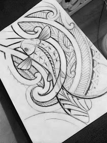 koifish sketch with maori koru shapes