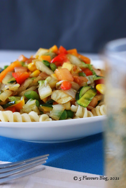 Vegetarian Teriyaki Style Stir-fried Veggies on Pasta