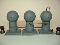 Triple spherical processing tanks Industrial Science Fiction war game terrain and scenery - UniversalTerrain.com