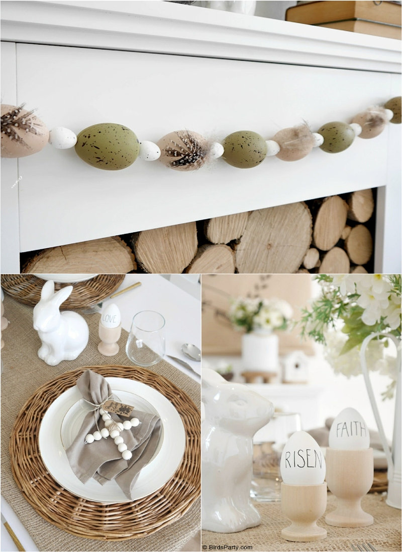 Neutral Easter Tablescape and DIY Mantel Decor - quick, easy craft projects and ideas to styling a pretty religious table & mantel with printables! by BirdsParty.com @BirdsParty #easter #diydecor #eastercrafts #easterdecor #diycarfts #neutraldecor #neutraleaster #farmhouseeaster #religiouseaster #religiouscrafts #religioustablescape #religiousdiy
