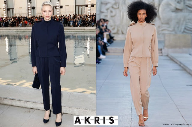 Princess Charlene wore dark blue jacket and trouser from Akris Spring 2023 Ready-to-Wear Collection
