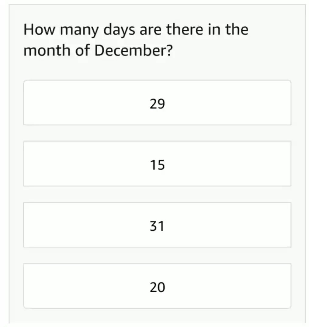 How many days are there in the month of December?