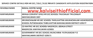 SERVICE CENTRE DETAILS FOR HR SEC / SSLC / ESLC PRIVATE CANDIDATE APPLICATION REGISTRATION