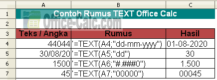 rumus TEXT dalam Office Calc