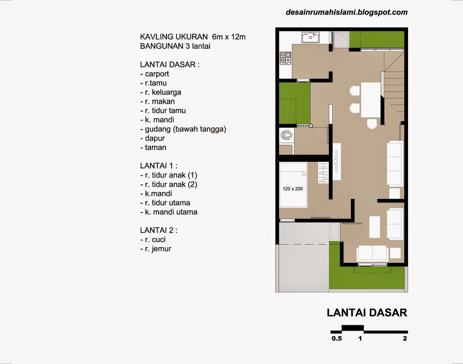 Desain Rumah 3 Lantai Dengan 4 Kamar Tidur Pada Kavling Berukuran