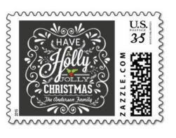 zazzle holiday cards Holly Jolly postage stamp