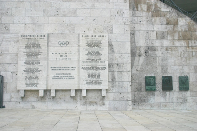 Plaques to honor the 1936 Olympics winners.