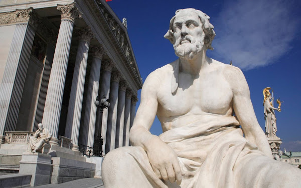 Statue of Greek historian Thucydides in front of the Parliament building in Vienna
