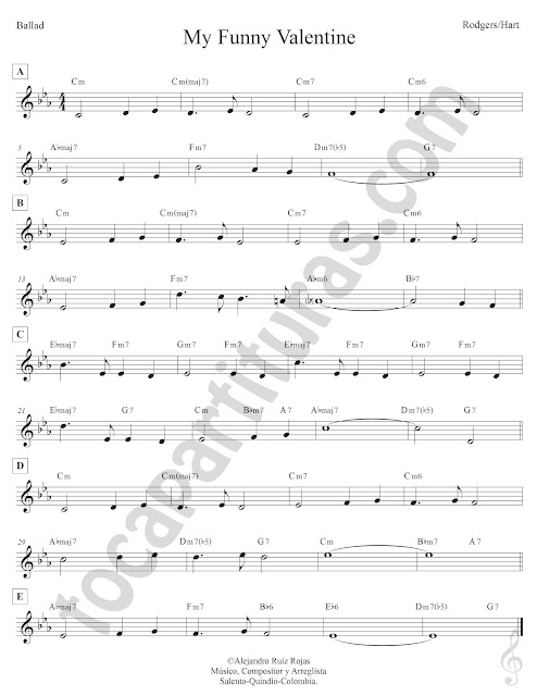 My Funny Valentine Ballad de Rodegerds Hart Partitura Fácil con Acordes My Funny Valentine Easy Sheet Music with Chords