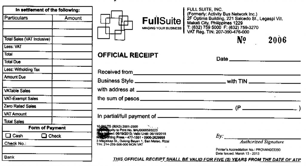 bir official receipt sample philippines images