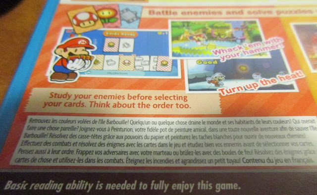 Paper Mario Color Splash back of the box description basic reading ability