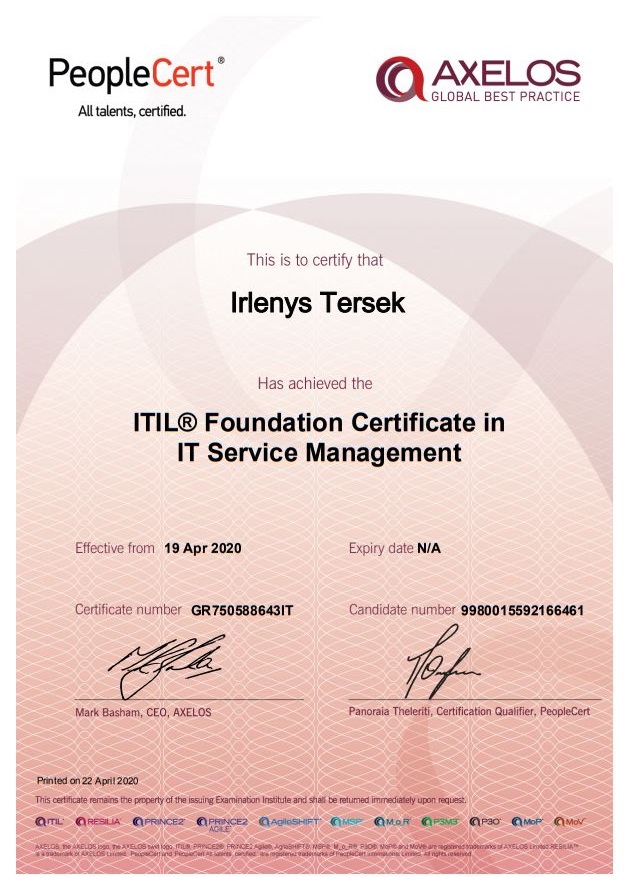 ITIL Foundation Certificate in IT Service Management