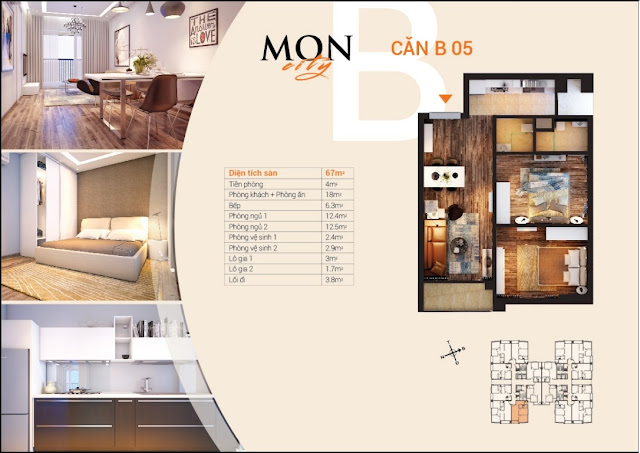 Mặt bằng căn B05 diện tích 67m2 chung cư Mon City