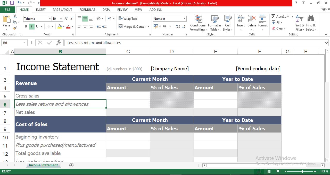 Income statement excel template free download