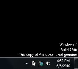 Window 7, Build 7600, this copy of Window is not Genuine