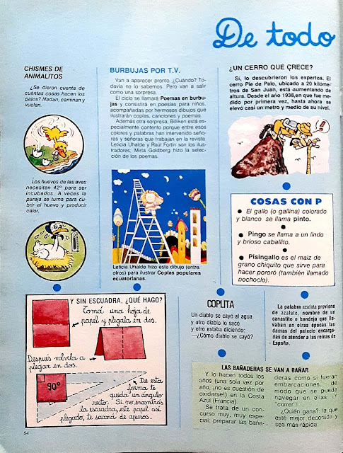 De Todo un Poco, Oscar Fernandez, juegos, trabalenguas, adivinanzas, Laura Devetach, Revista Billiken, decada del 80, 1980