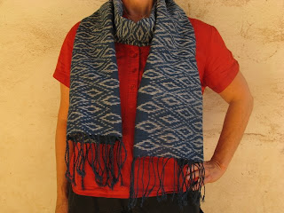 handwoven cotton indigo mudmee scarf from Thailand