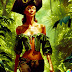 Piratess walking below green trees...