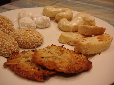 Clockwise from left are Sesame Seed cookies Italian Wedding Cookies