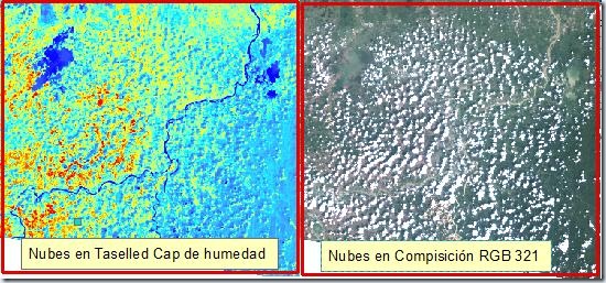 Nubes en Tscap de humedad y falso color 321