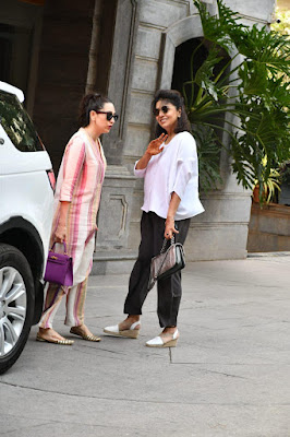 Karisma Kapoor along with daughter Samira snapped outside Randhir Kapoor’s house for Babita Kapoor’s birthday bash!