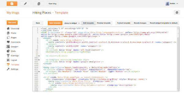 Hiển thị Template HTML Editor Blogger