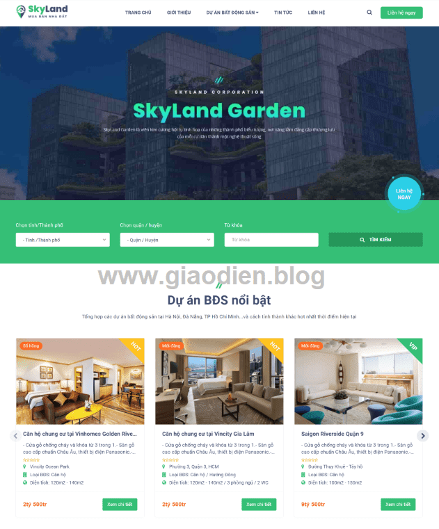 Chia sẻ template blogspot dự án bất động sản Skyland