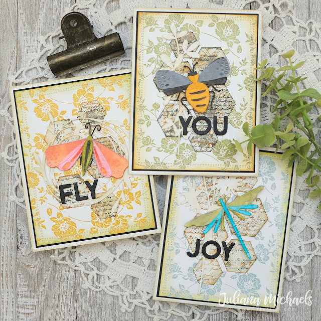 Bee You Cards by Juliana Michaels featuring Tim Holtz Funky Insects Thinlits