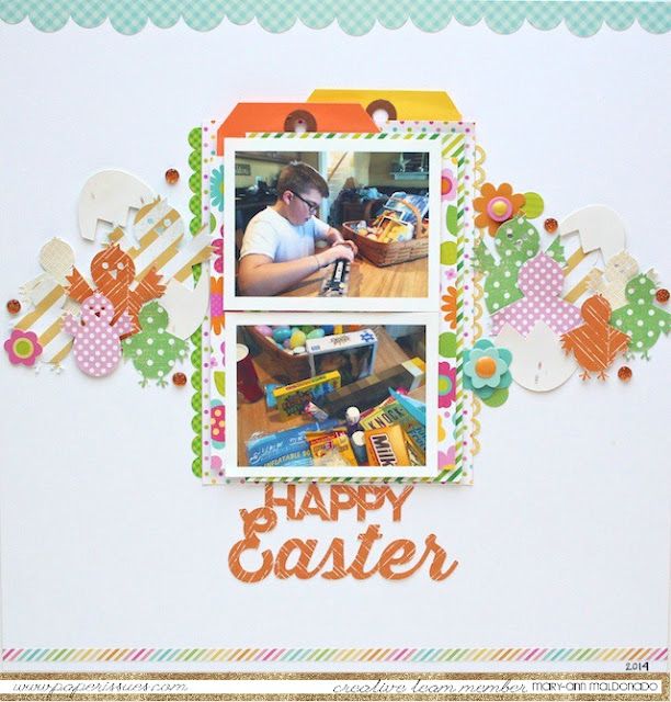 Happy Easter Scrapbook page featuring Easter Chicks Free Digital Cut File by Juliana Michaels 17turtles.com