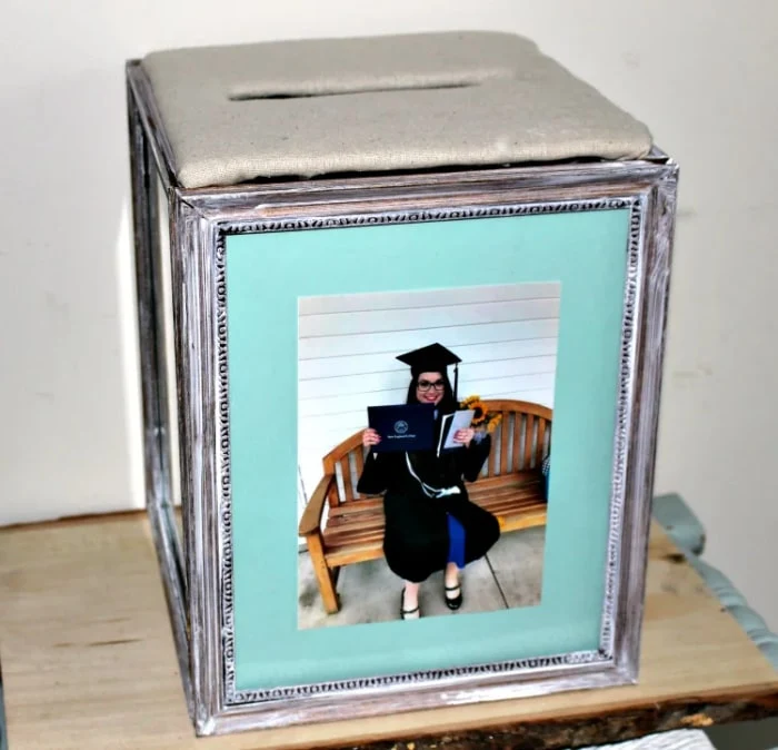 dollar store graduation photo cube and card holder