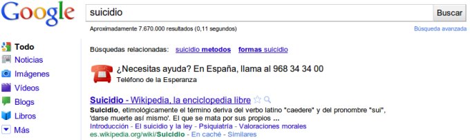 Búsqueda Google «suicidio»