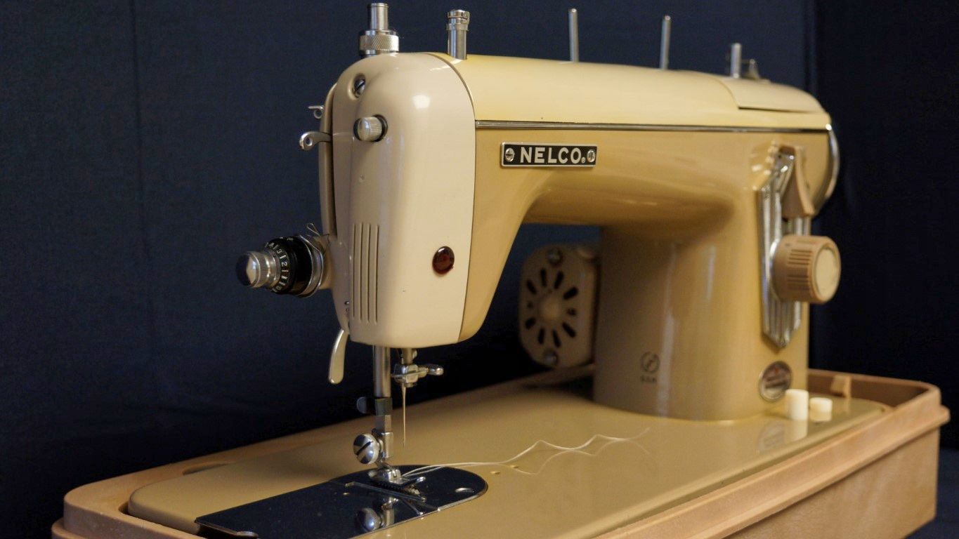Forward angle view of a Nelco sewing machine.