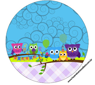 Toppers or Labels Colored Owls Free Printable.