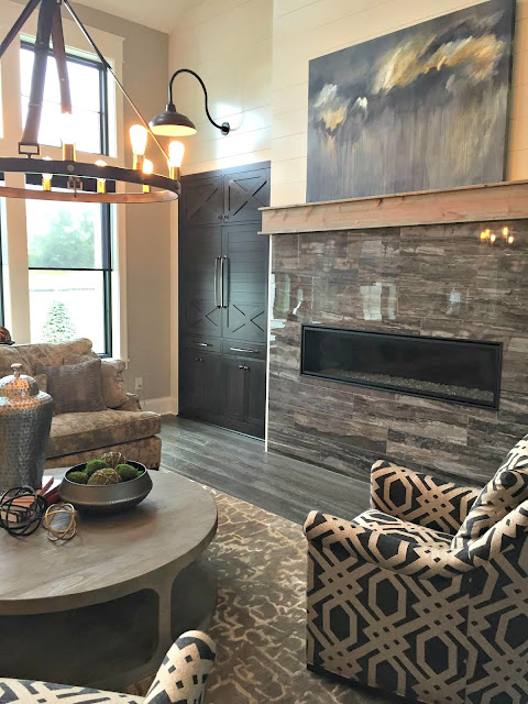 skinny fireplace with tile