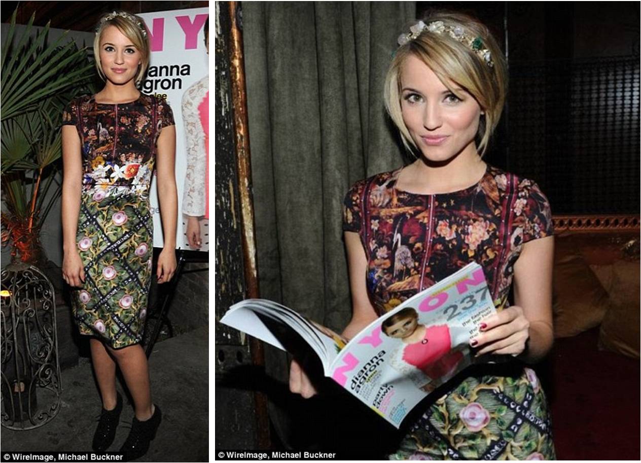 Dianna Agron in Mary Katrantzou and Christopher Kane for Nylon