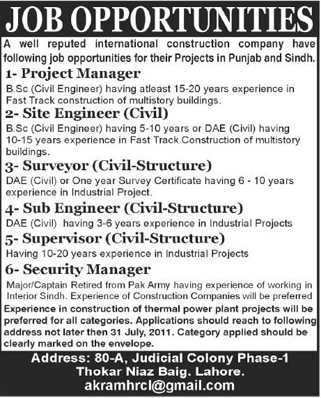 Jobs For Civil Engineers  Jobs in Pakistan,Career in 