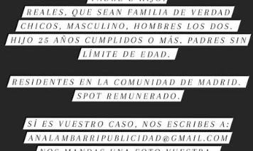 CASTING en MADRID: Se buscan PADRE E HIJO REALES para SPOT PUBLICITARIO