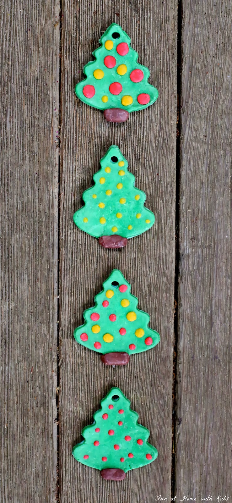A recipe for vibrantly colored ornaments made of bread clay - you probably have everything you need to make these right now!  From Fun at Home with Kids