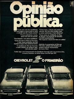 propaganda pick-ups Chevrolet 71 - 1970; os anos 70; brazilian cars in the 70s; Oswaldo Hernandez; década de 70;