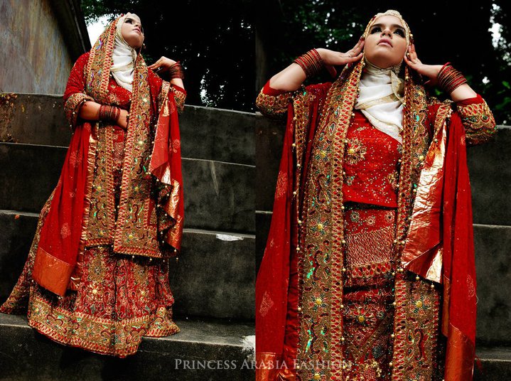 Hot Pink Bridal Traditional Lengha with Hijab