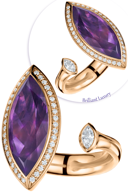 ♦Andrew Geoghegan Satellite Marquis 5ct amethyst diamond ring #jewelry #brilliantluxury