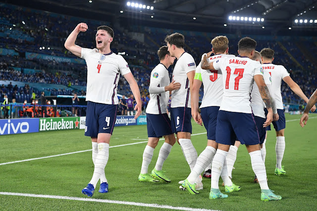 England players celebrating win over Ukraine - Euro 2020