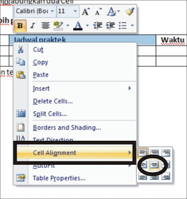 Pembuatan table pada Microsoft word 