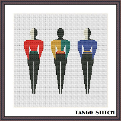 Women athletes Kazimir Malevich Suprematism style abstract cross stitch pattern - Tango Stitch